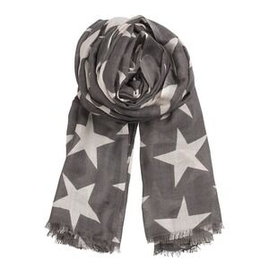 Beck Sondergaard Scarf‎ Gray White Star Print Lightweight Wrap Shawl Warm Sheer